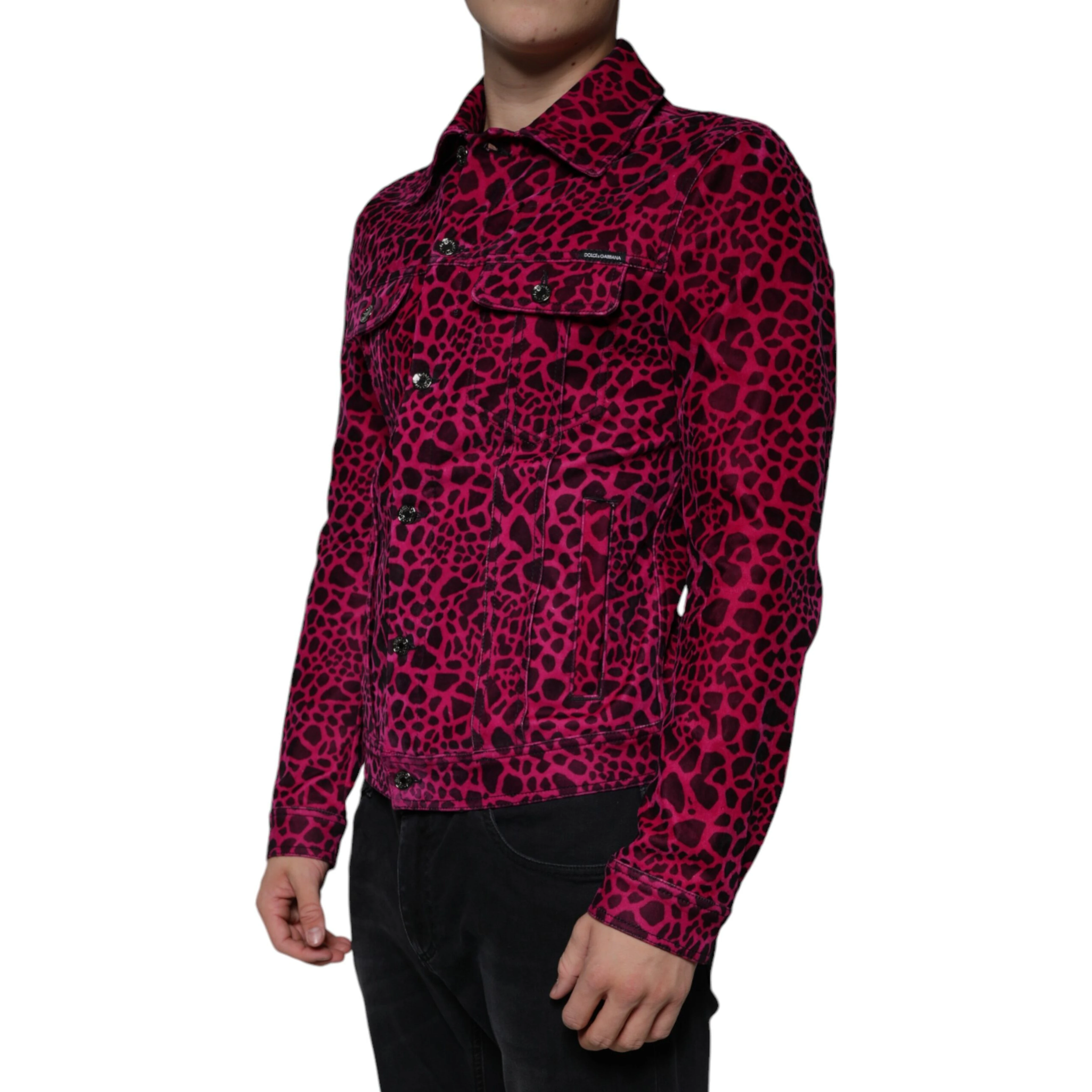 Fuchsia Leopard Button Down Collared Jacket
