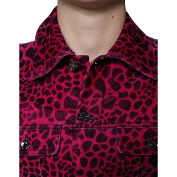Fuchsia Leopard Button Down Collared Jacket