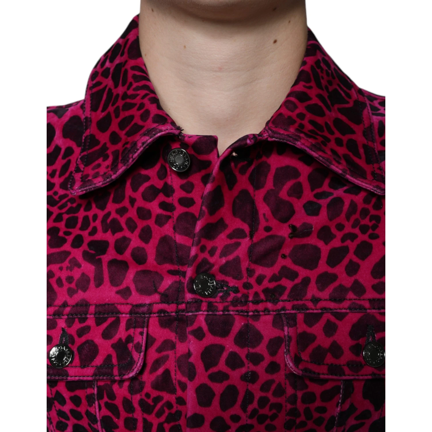 Fuchsia Leopard Button Down Collared Jacket