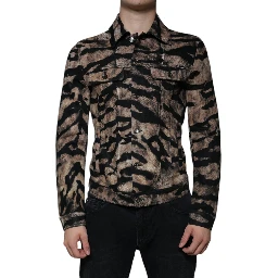 Brown Tiger Button Down Collared Jacket