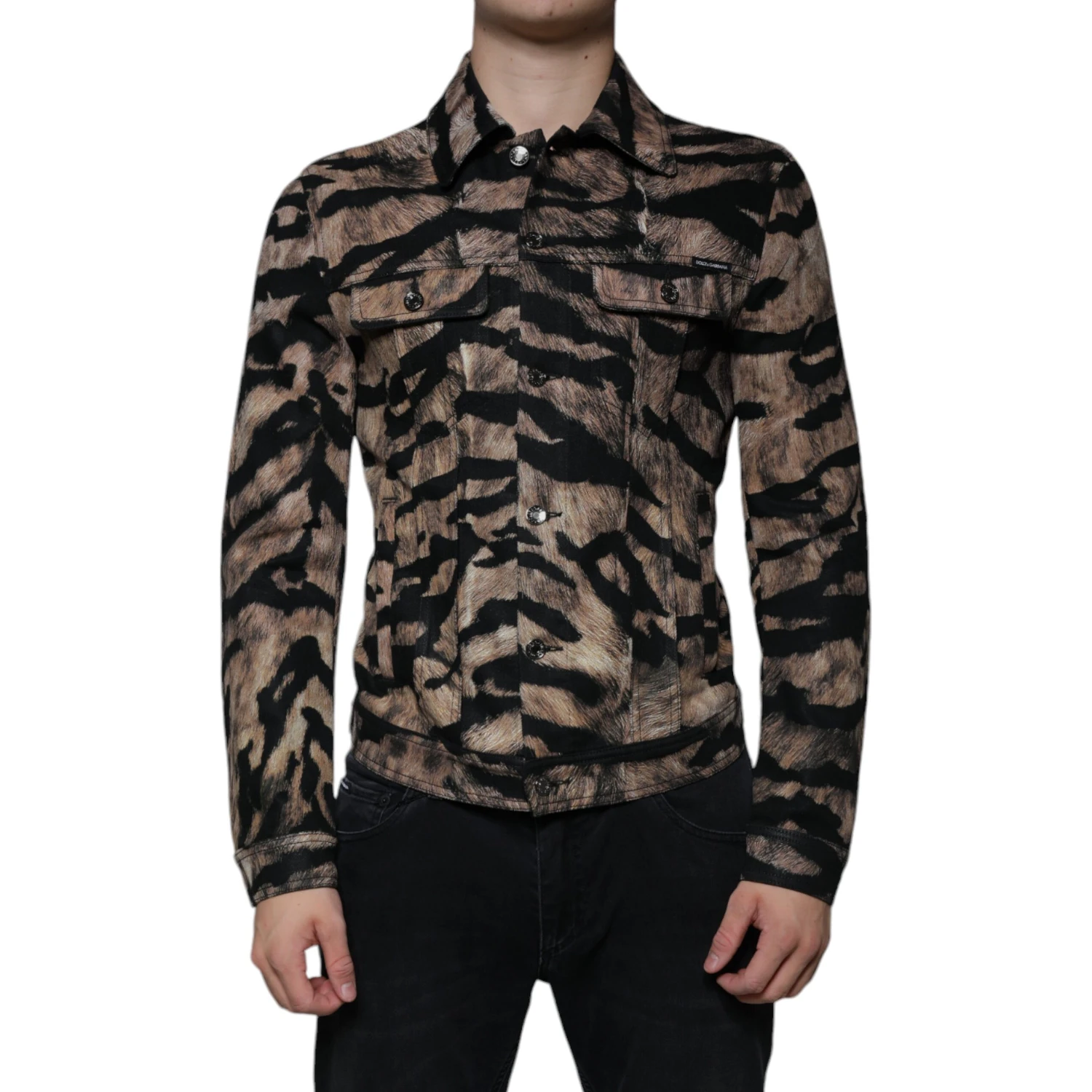 Brown Tiger Button Down Collared Jacket