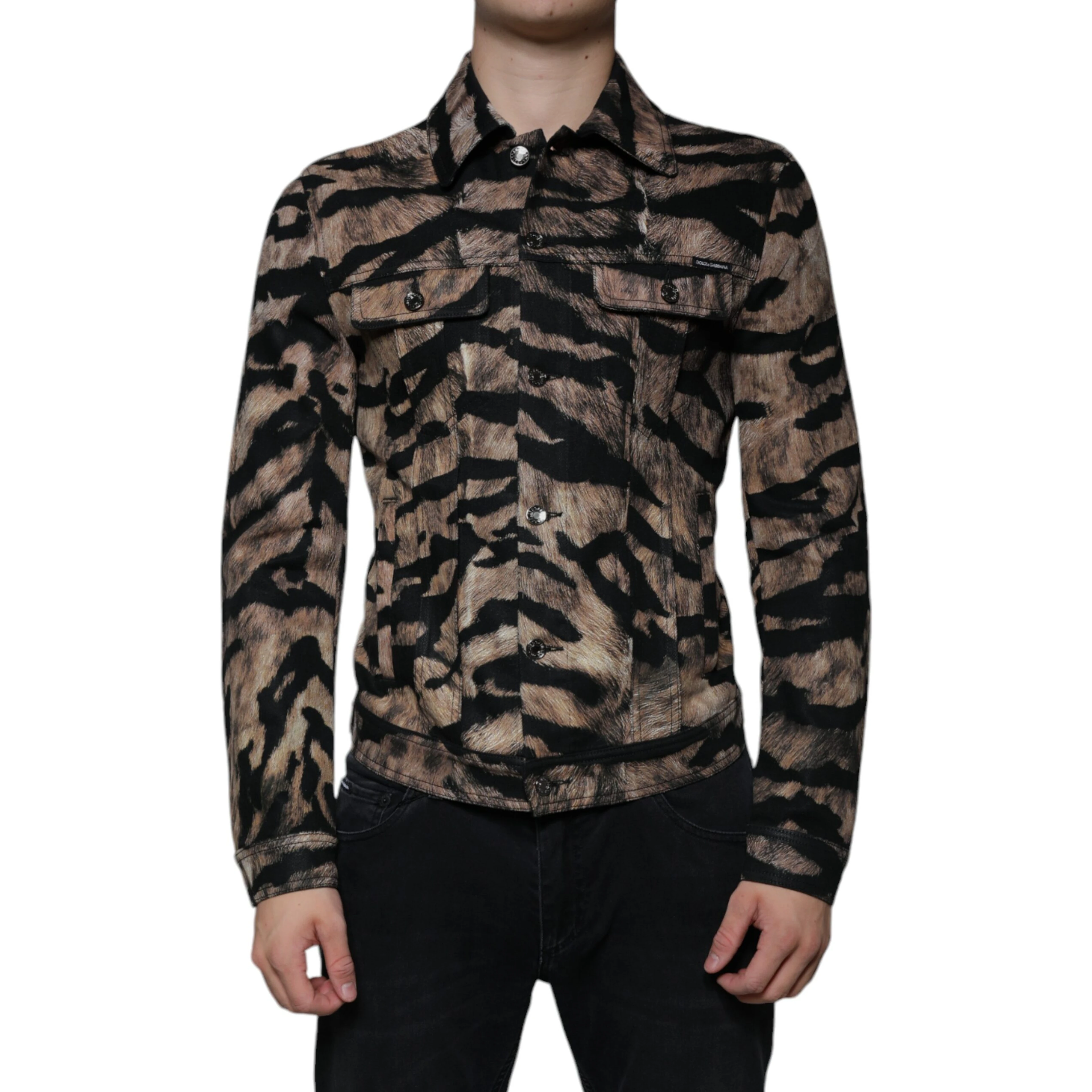 Brown Tiger Button Down Collared Jacket