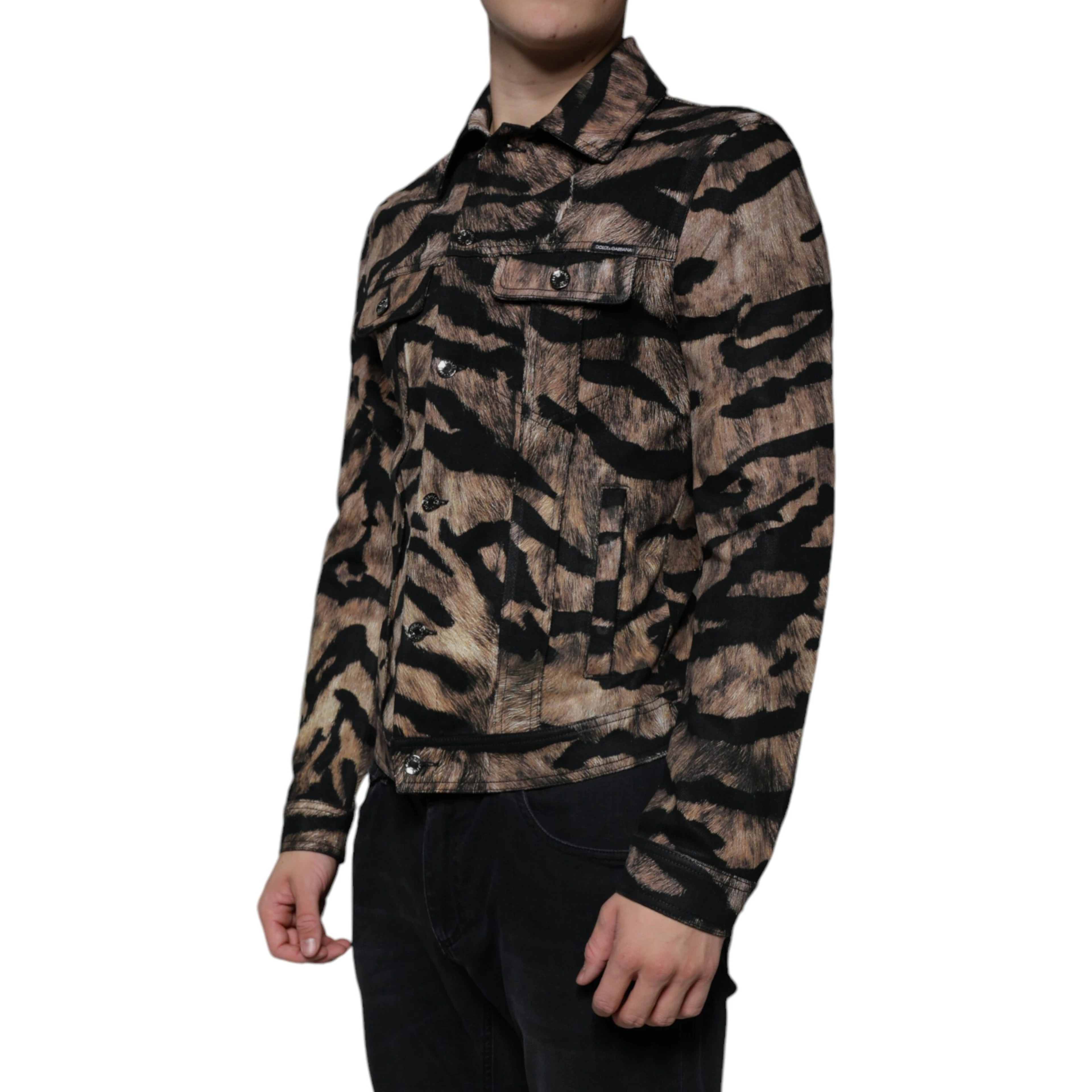 Brown Tiger Button Down Collared Jacket