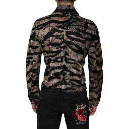 Brown Tiger Button Down Collared Jacket