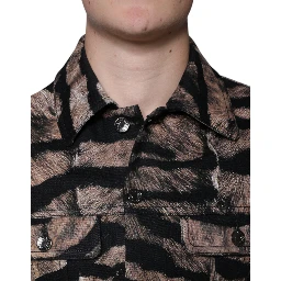 Brown Tiger Button Down Collared Jacket