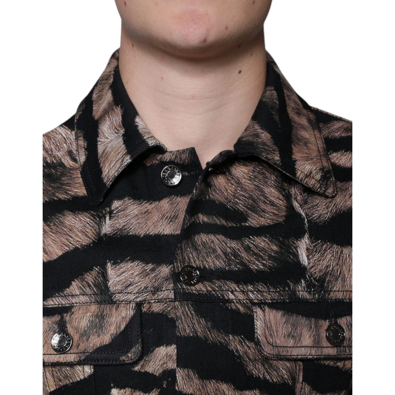 Brown Tiger Button Down Collared Jacket