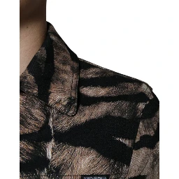 Brown Tiger Button Down Collared Jacket