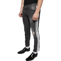 Black Tattered Cotton Skinny Men Denim Jeans