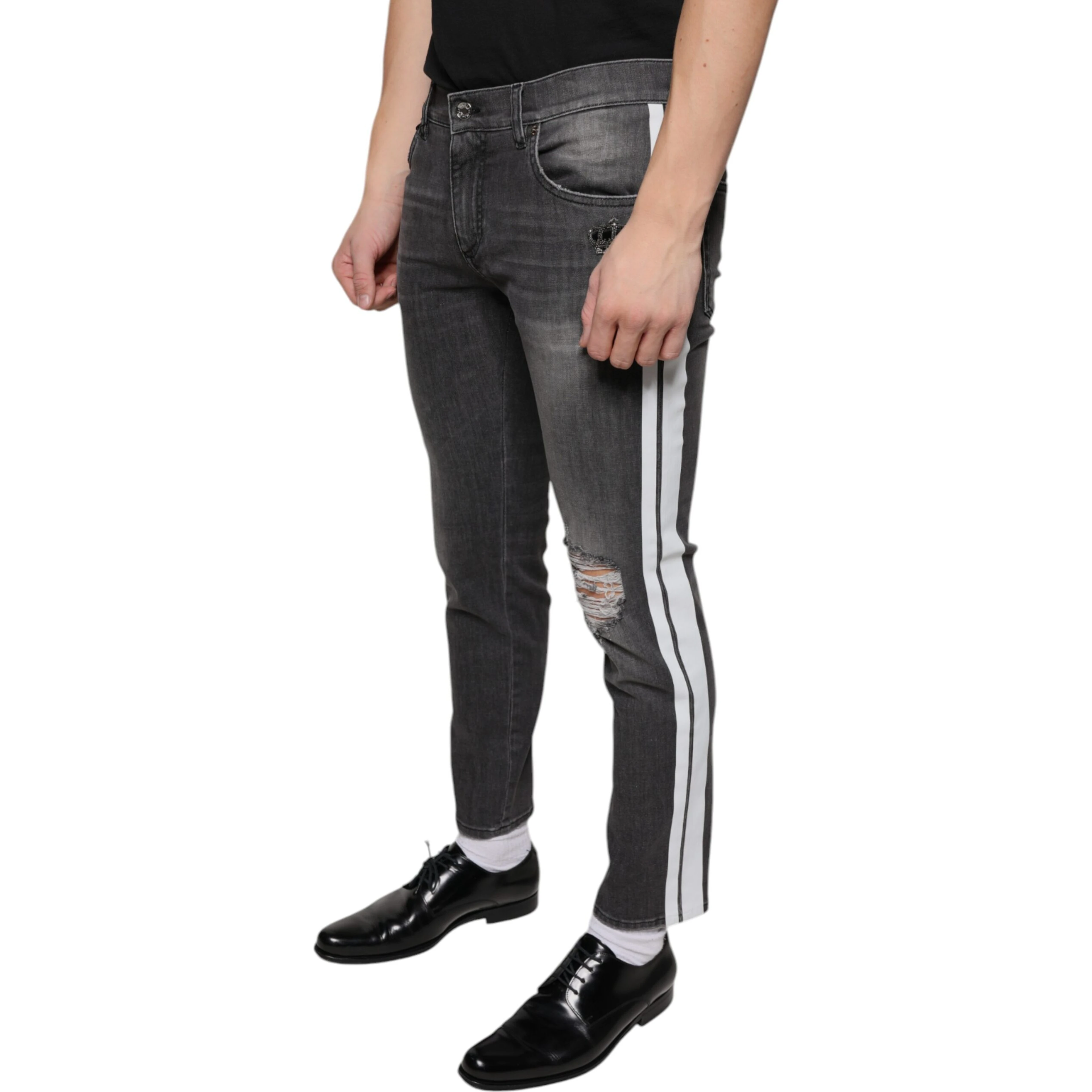 Black Tattered Cotton Skinny Men Denim Jeans