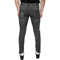 Black Tattered Cotton Skinny Men Denim Jeans
