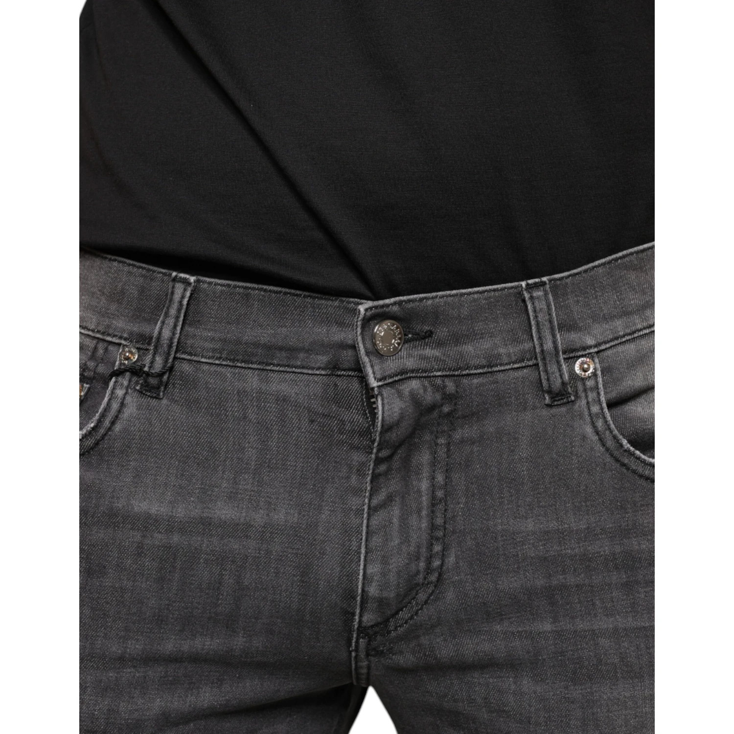 Black Tattered Cotton Skinny Men Denim Jeans