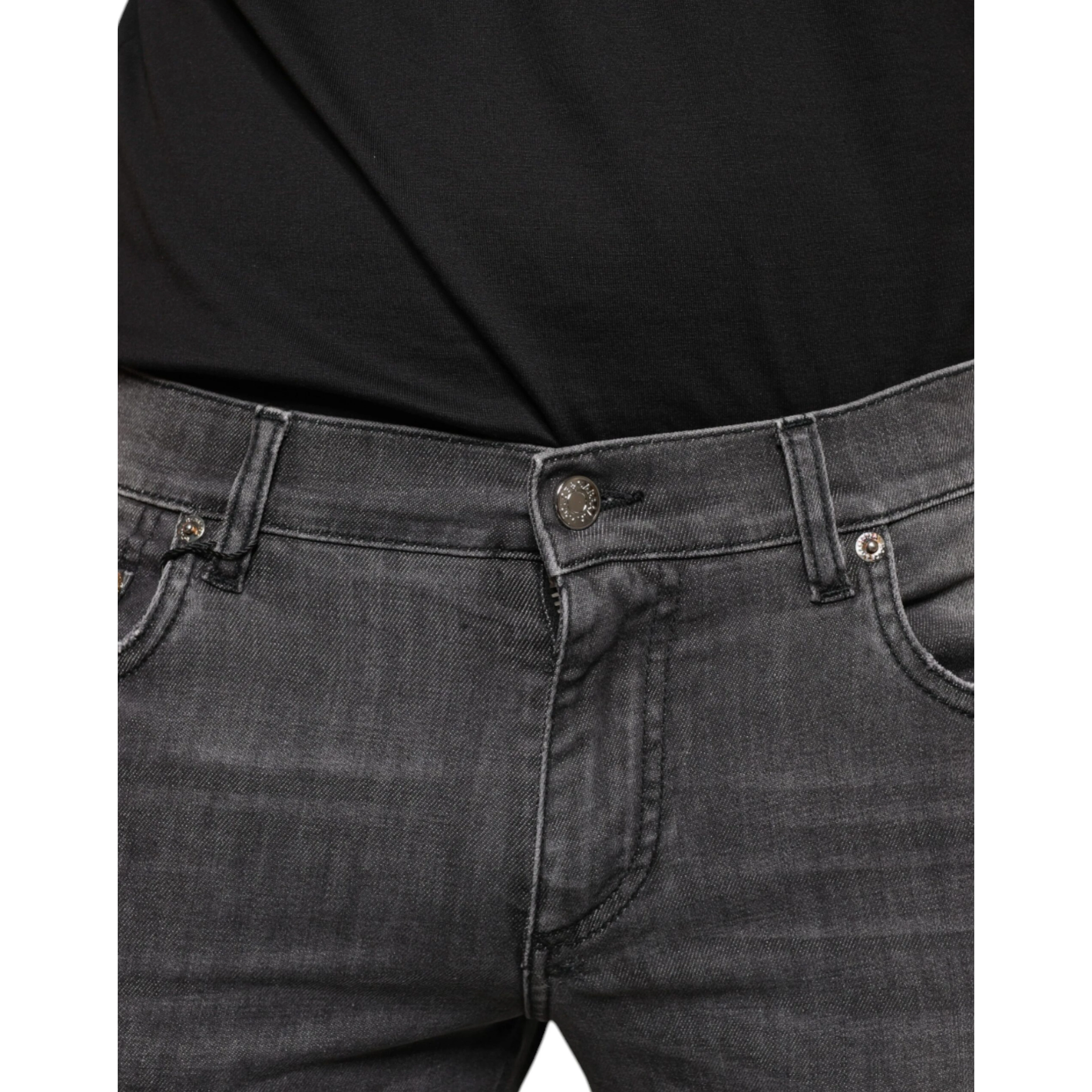 Black Tattered Cotton Skinny Men Denim Jeans