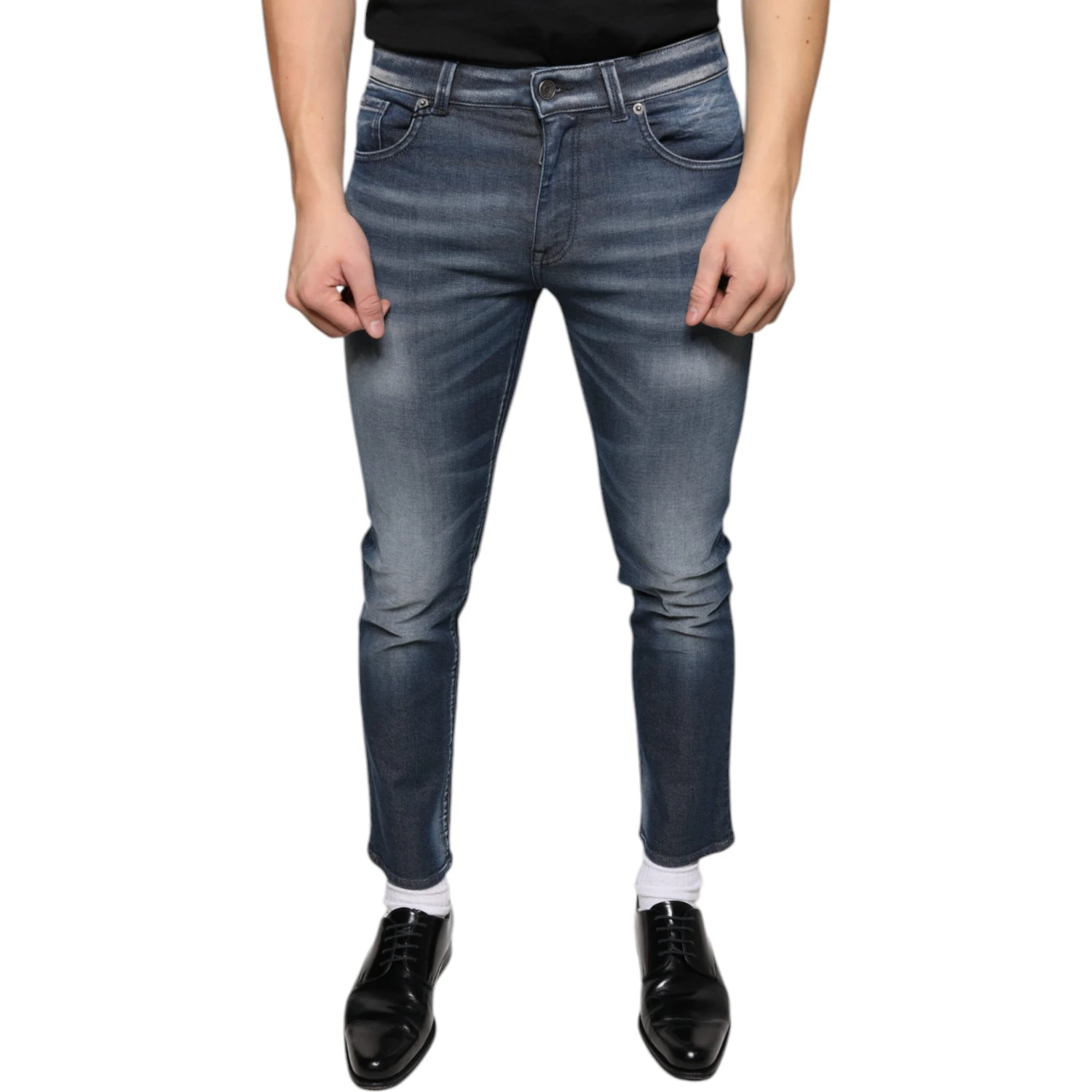 Dark Blue Washed Cotton Skinny Denim Jeans