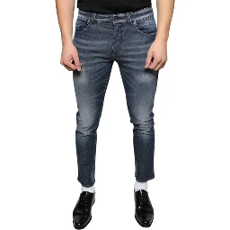 Dark Blue Washed Cotton Skinny Denim Jeans