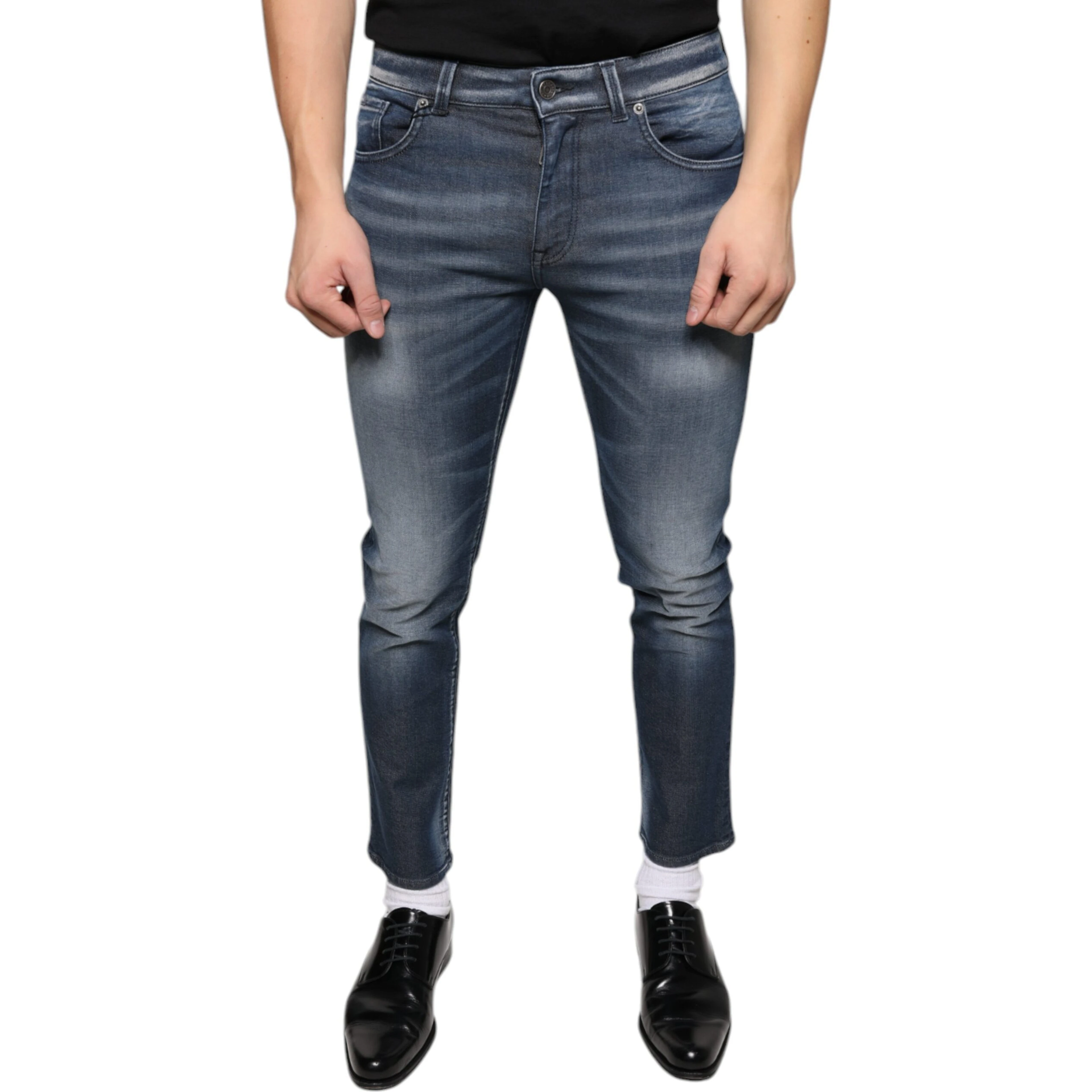 Dark Blue Washed Cotton Skinny Denim Jeans