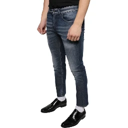 Dark Blue Washed Cotton Skinny Denim Jeans