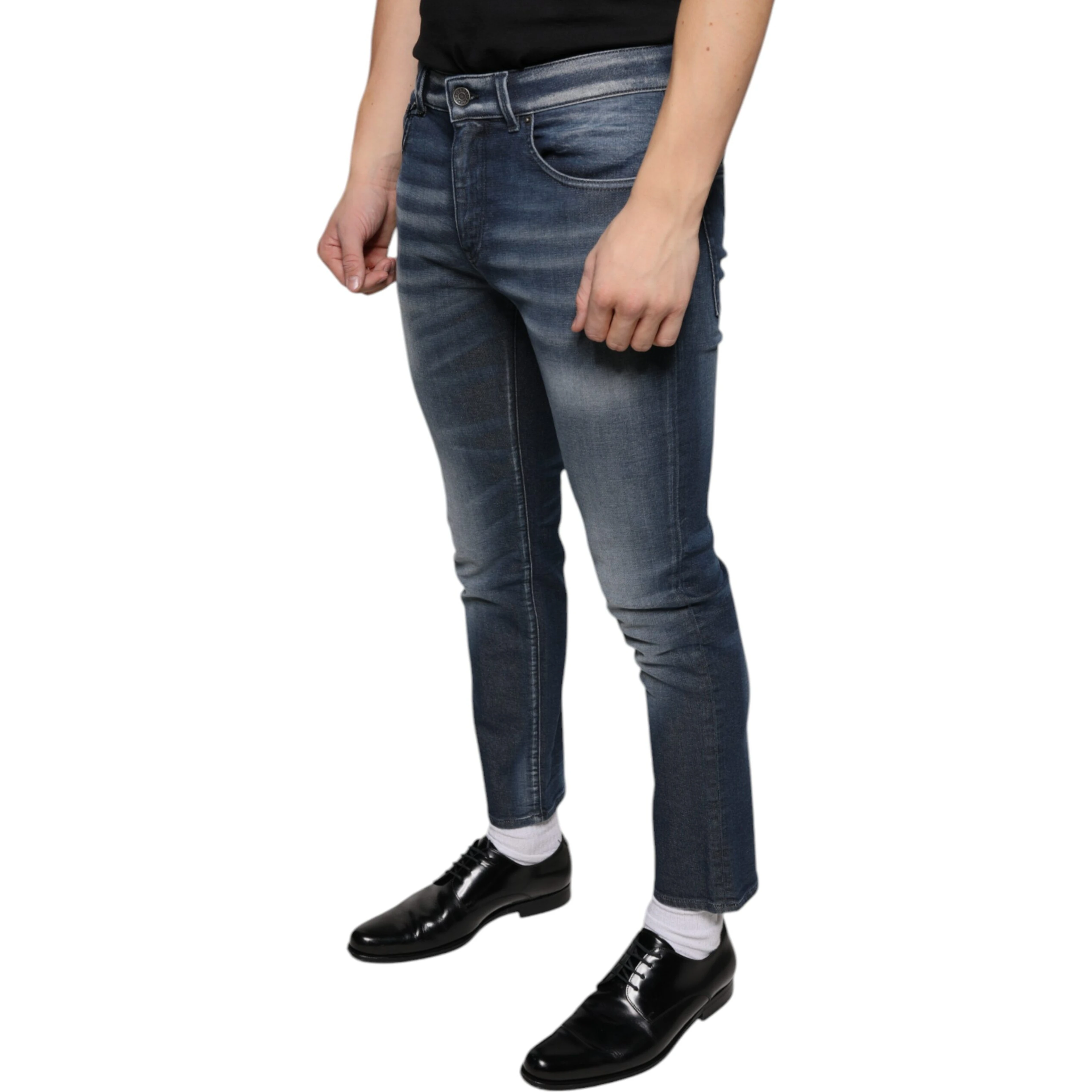 Dark Blue Washed Cotton Skinny Denim Jeans