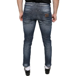 Dark Blue Washed Cotton Skinny Denim Jeans