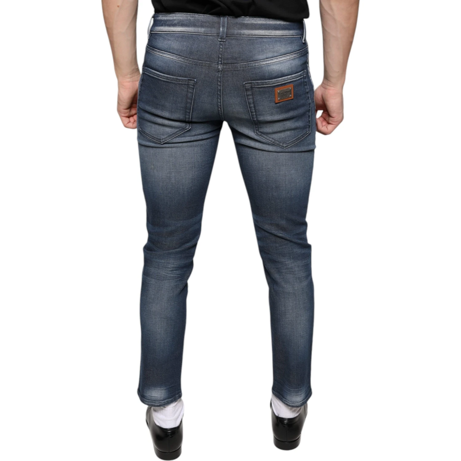 Dark Blue Washed Cotton Skinny Denim Jeans