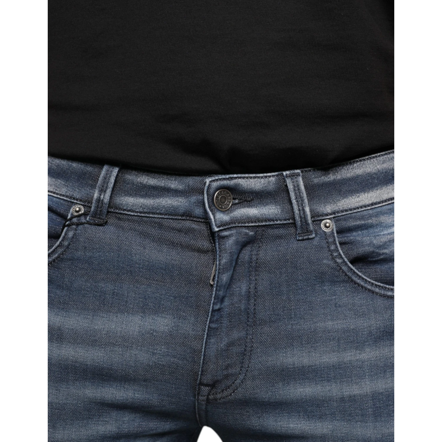 Dark Blue Washed Cotton Skinny Denim Jeans