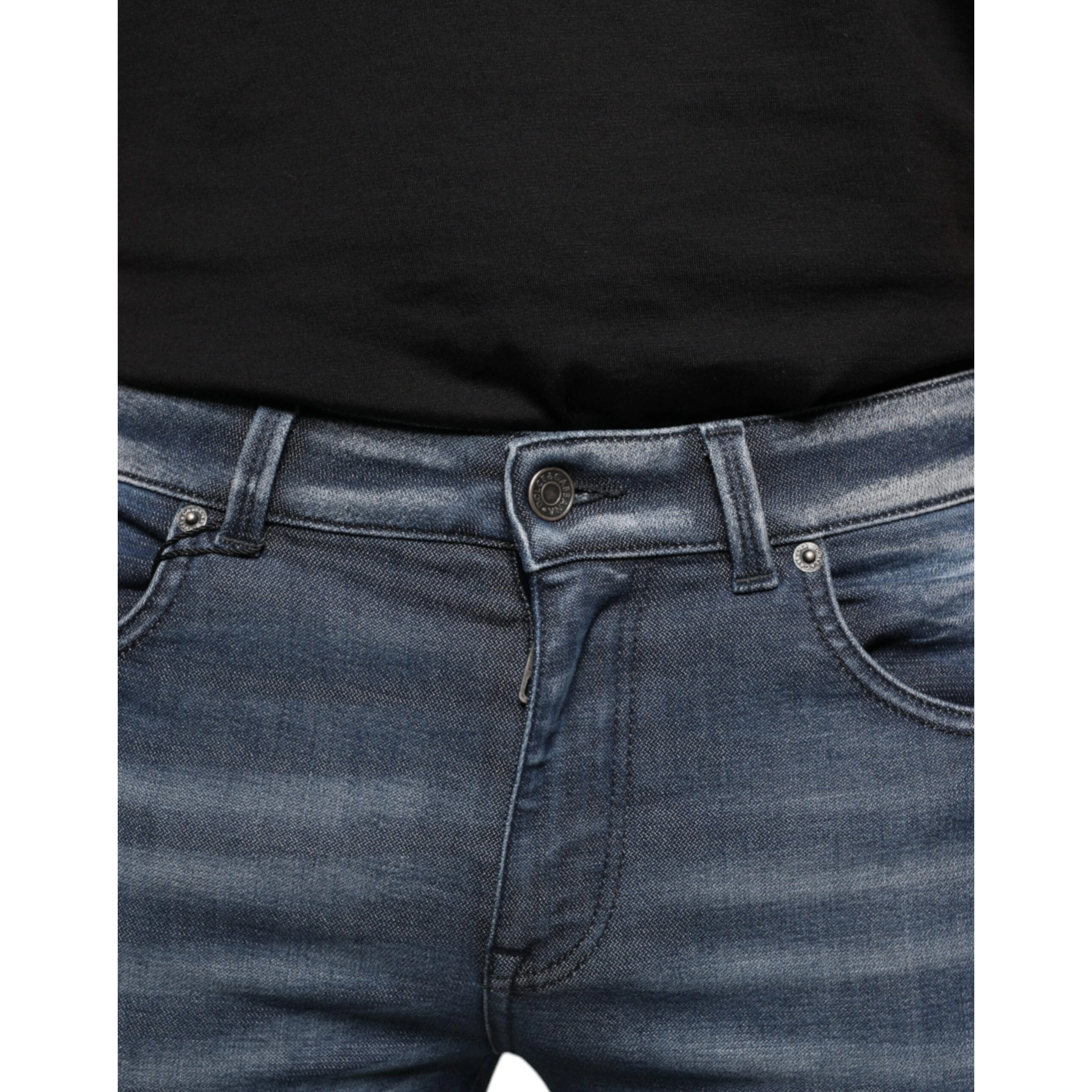 Dark Blue Washed Cotton Skinny Denim Jeans