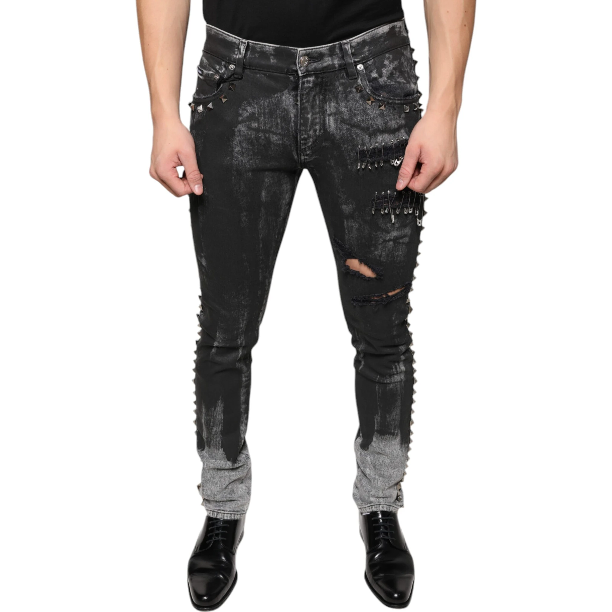Black Embellished Cotton Skinny Denim Jeans