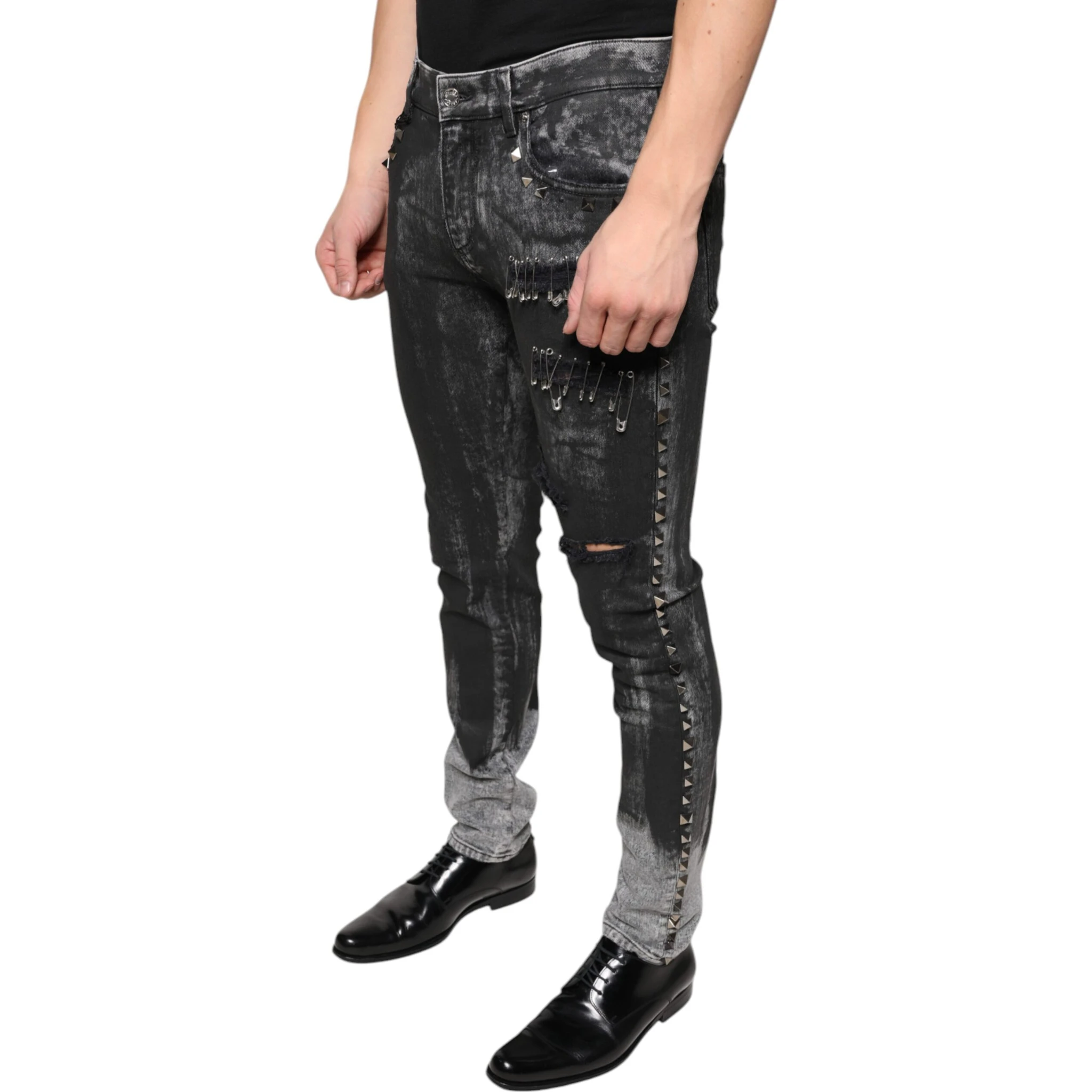 Black Embellished Cotton Skinny Denim Jeans