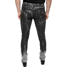 Black Embellished Cotton Skinny Denim Jeans