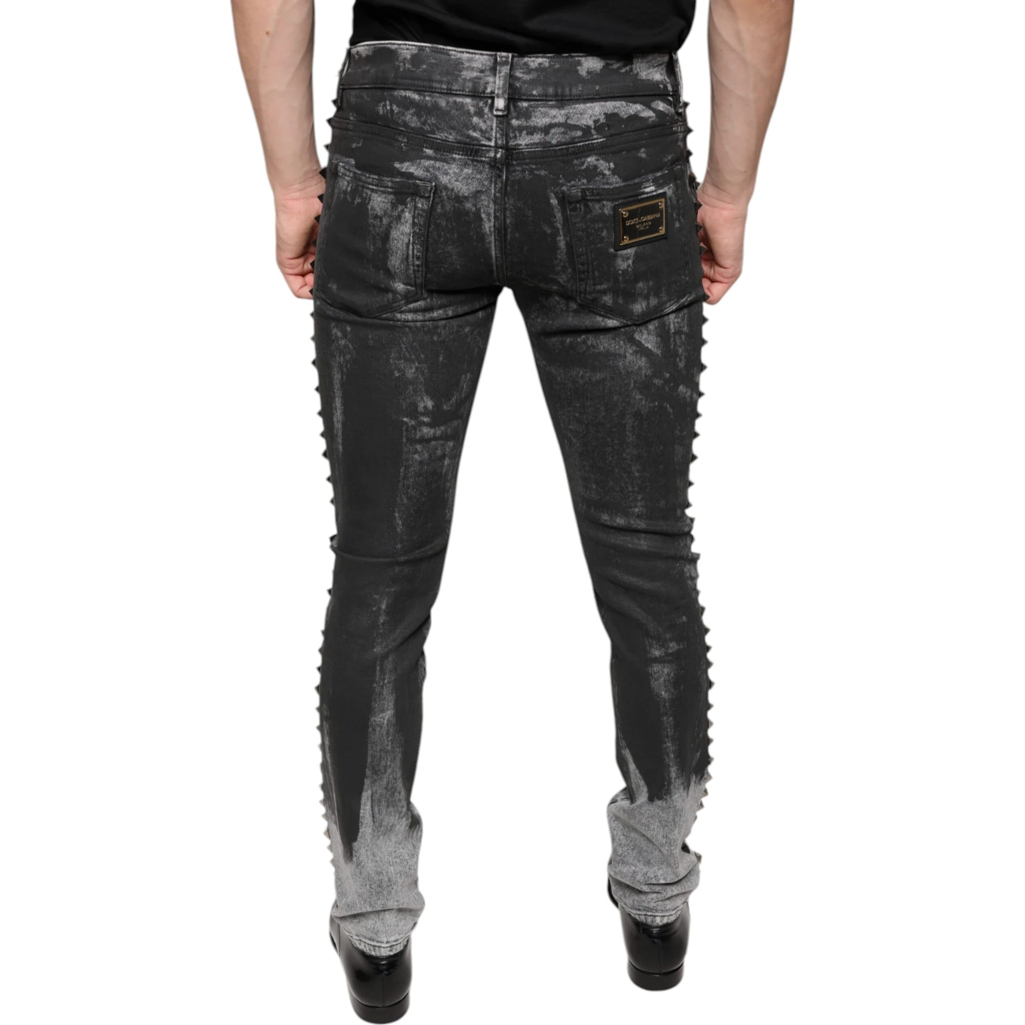 Black Embellished Cotton Skinny Denim Jeans