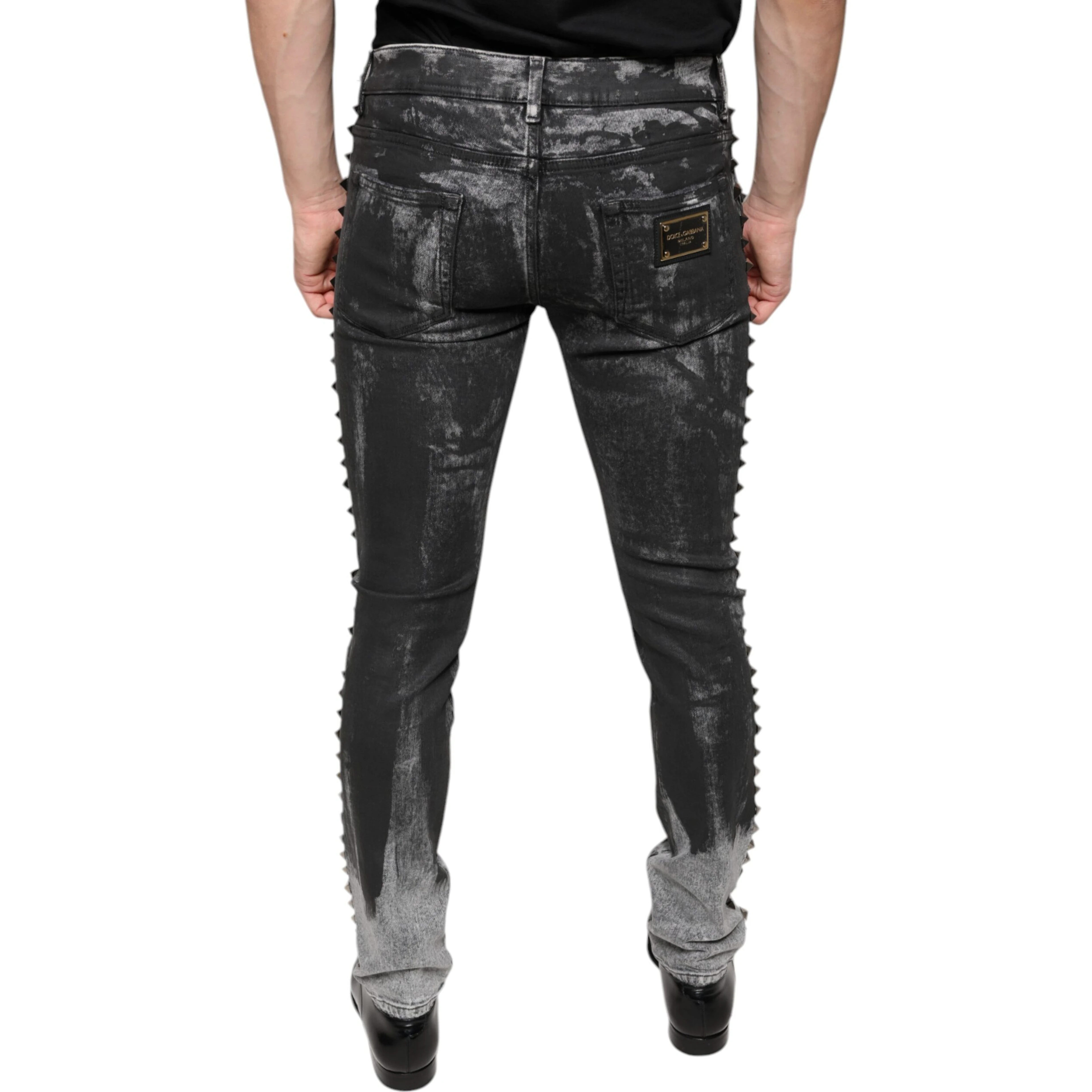 Black Embellished Cotton Skinny Denim Jeans