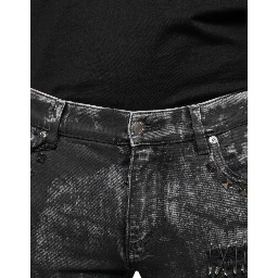 Black Embellished Cotton Skinny Denim Jeans