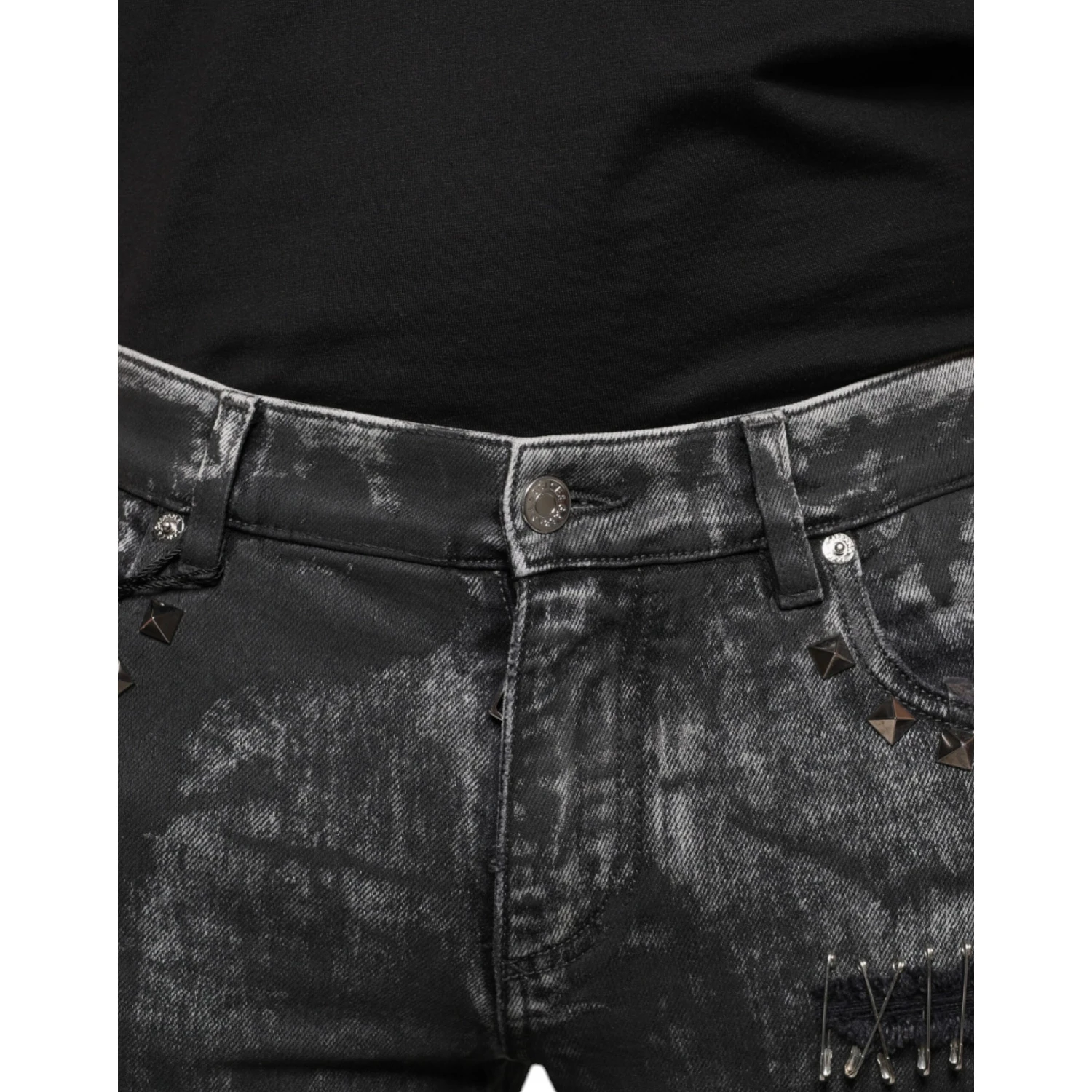 Black Embellished Cotton Skinny Denim Jeans