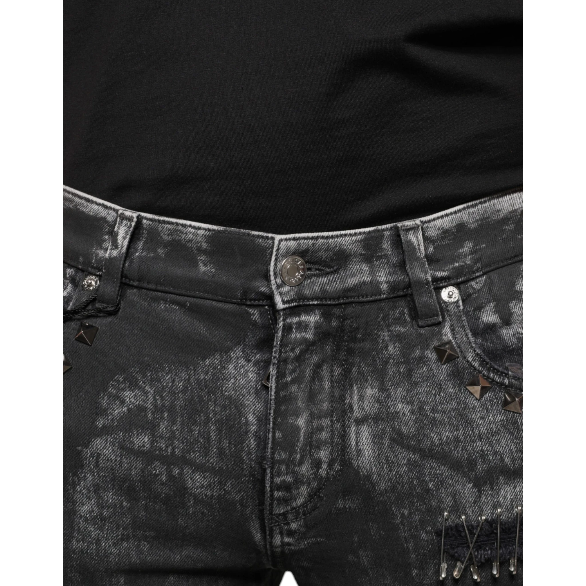 Black Embellished Cotton Skinny Denim Jeans