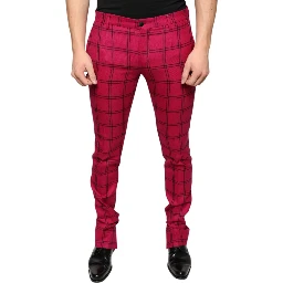 Pink Checkered Wool Skinny Pants