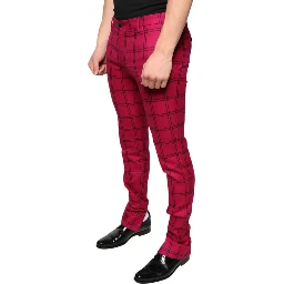 Pink Checkered Wool Skinny Pants