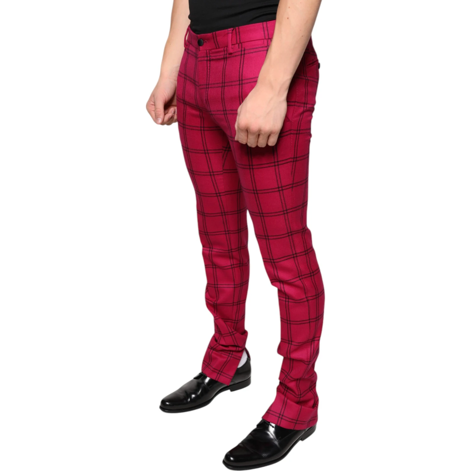 Pink Checkered Wool Skinny Pants