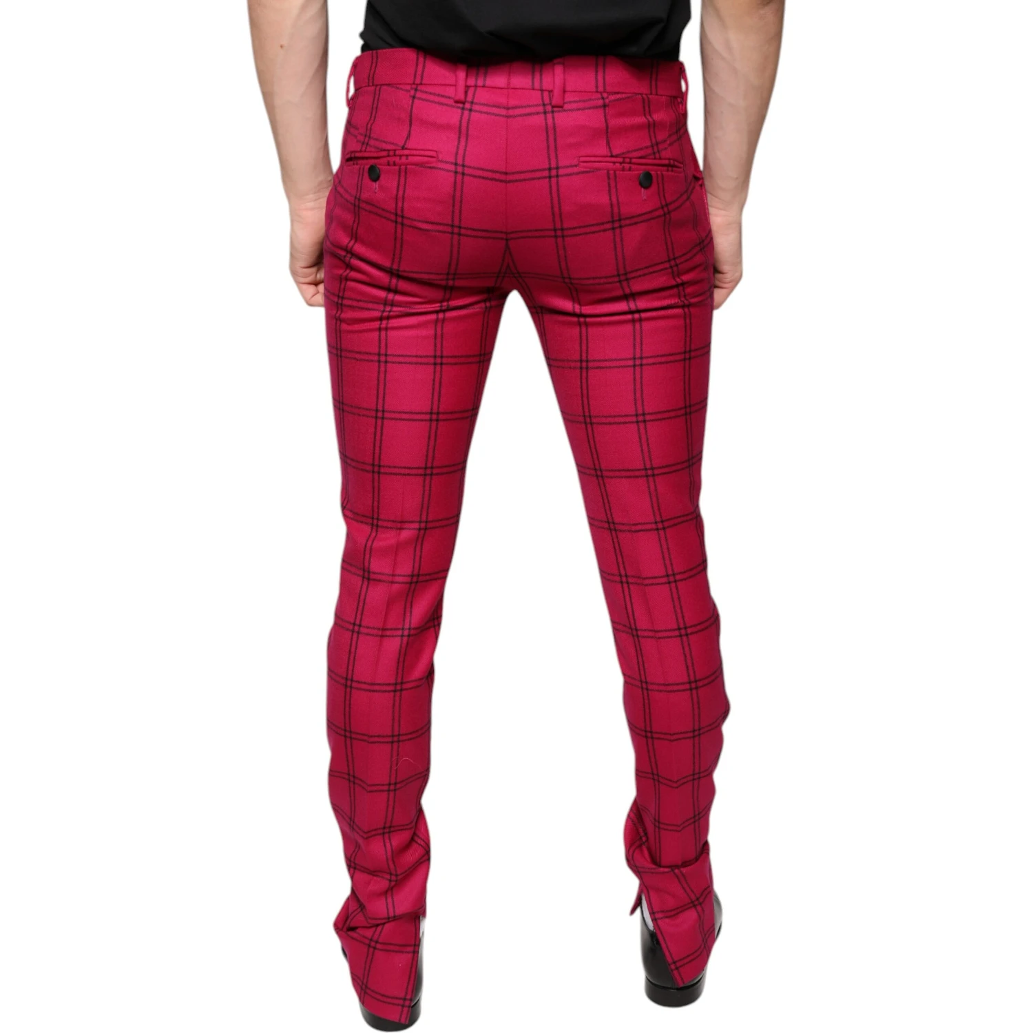 Pink Checkered Wool Skinny Pants
