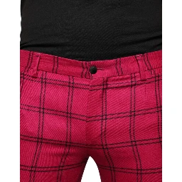 Pink Checkered Wool Skinny Pants