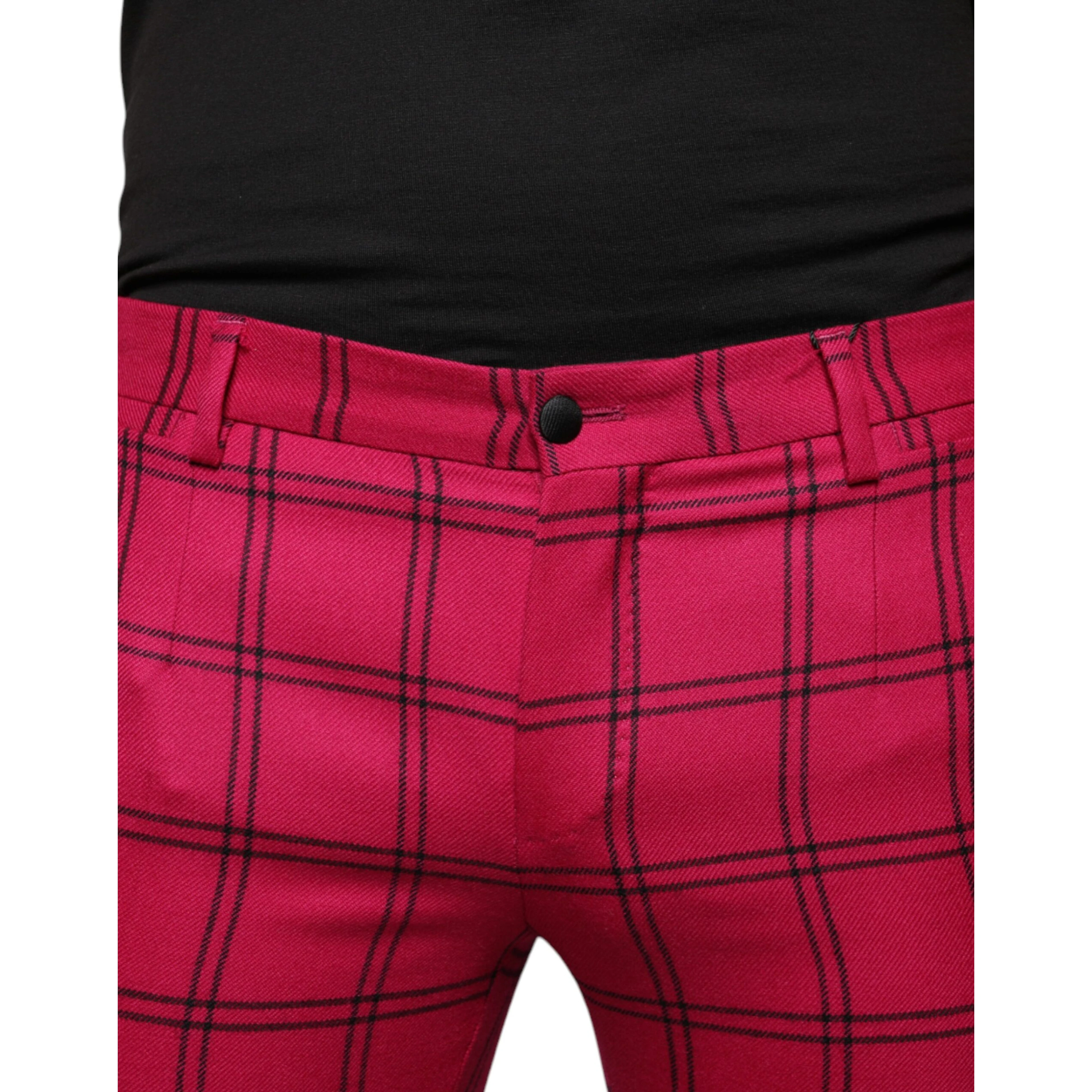 Pink Checkered Wool Skinny Pants