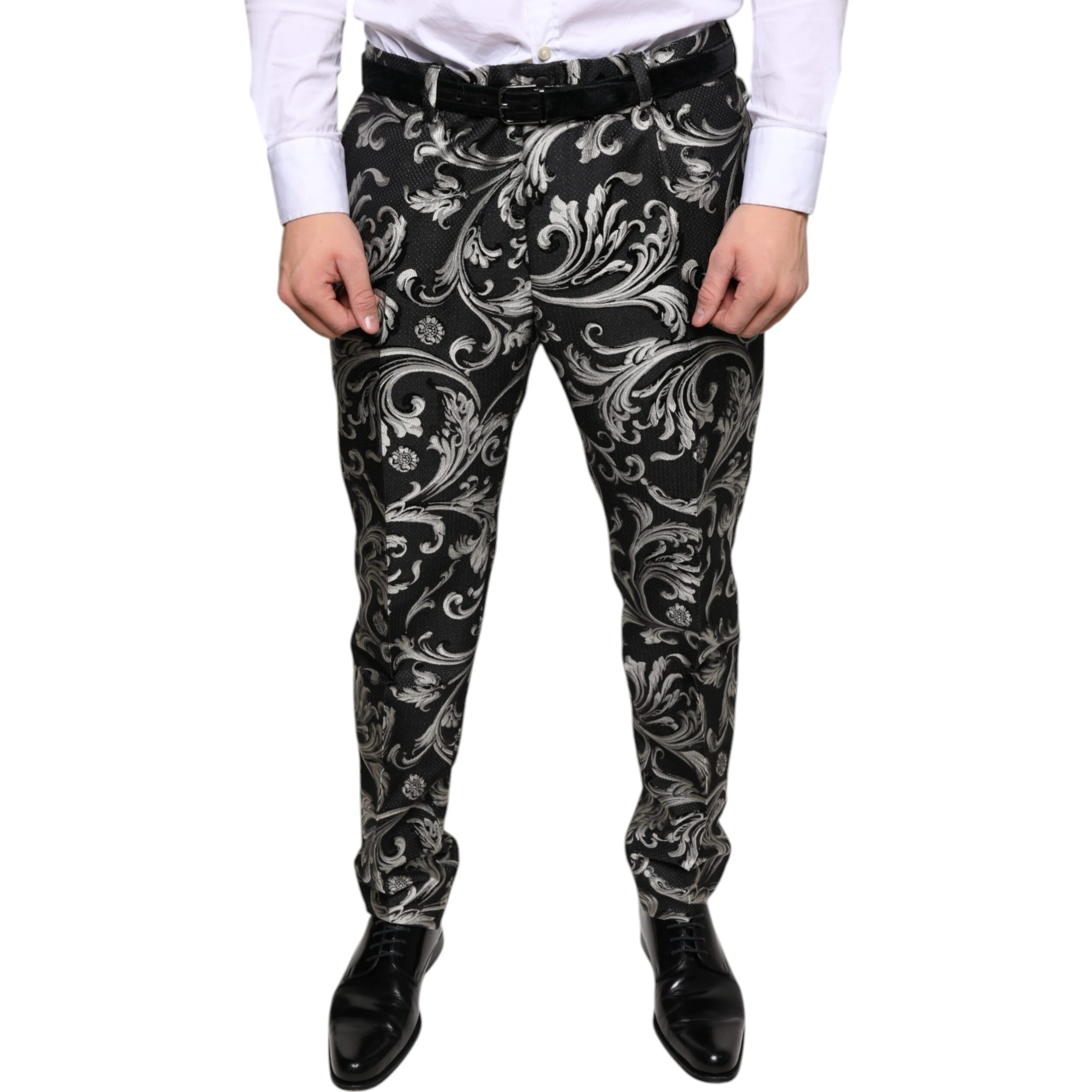 Black Jacquard Skinny Dress Pants