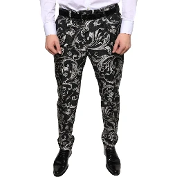 Black Jacquard Skinny Dress Pants