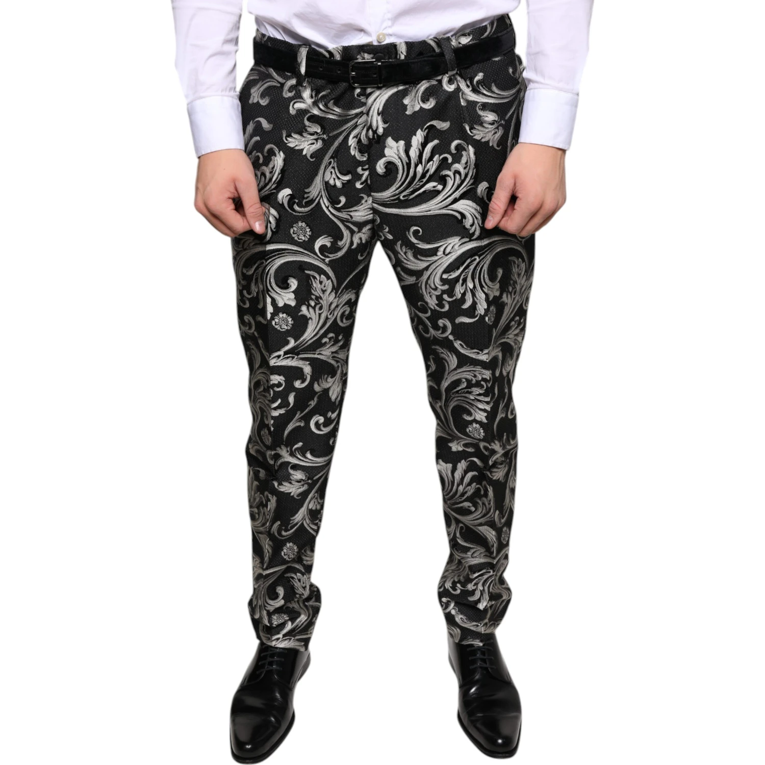 Black Jacquard Skinny Dress Pants