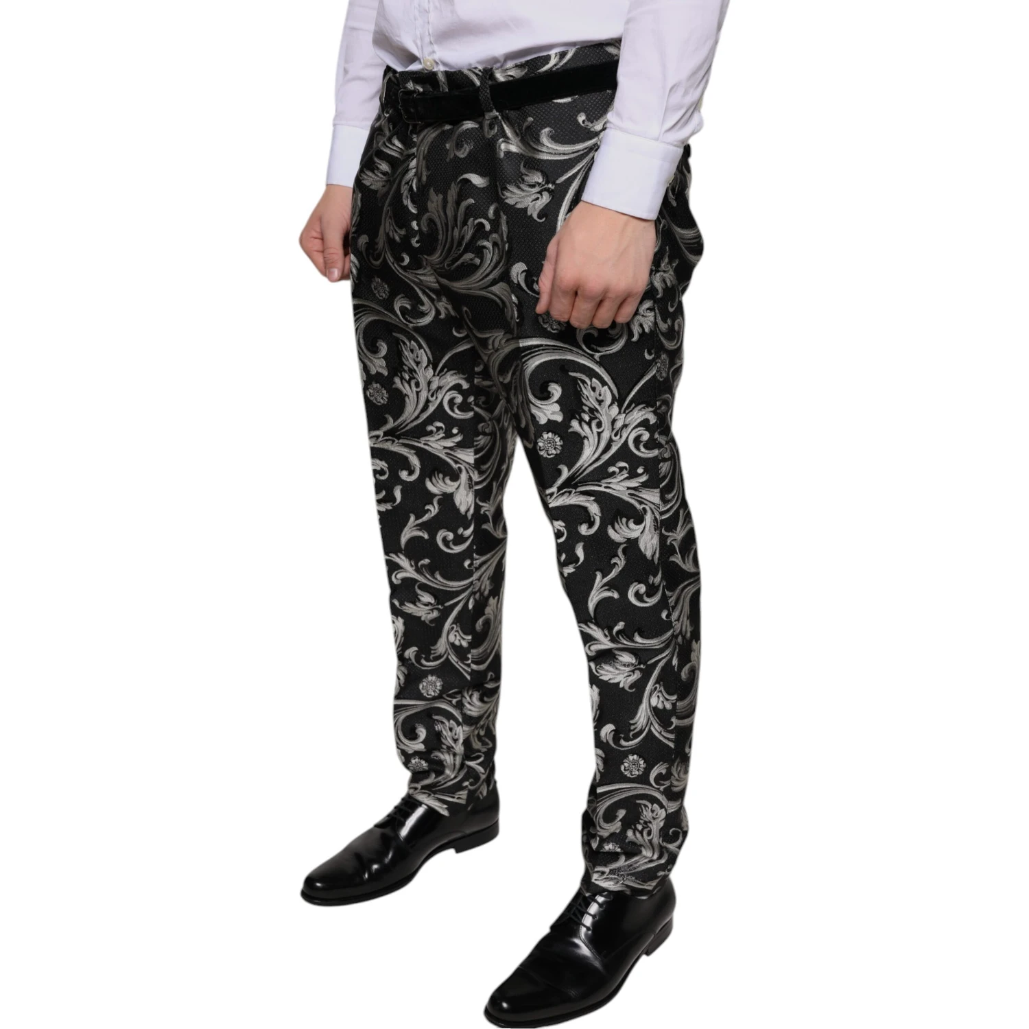 Black Jacquard Skinny Dress Pants