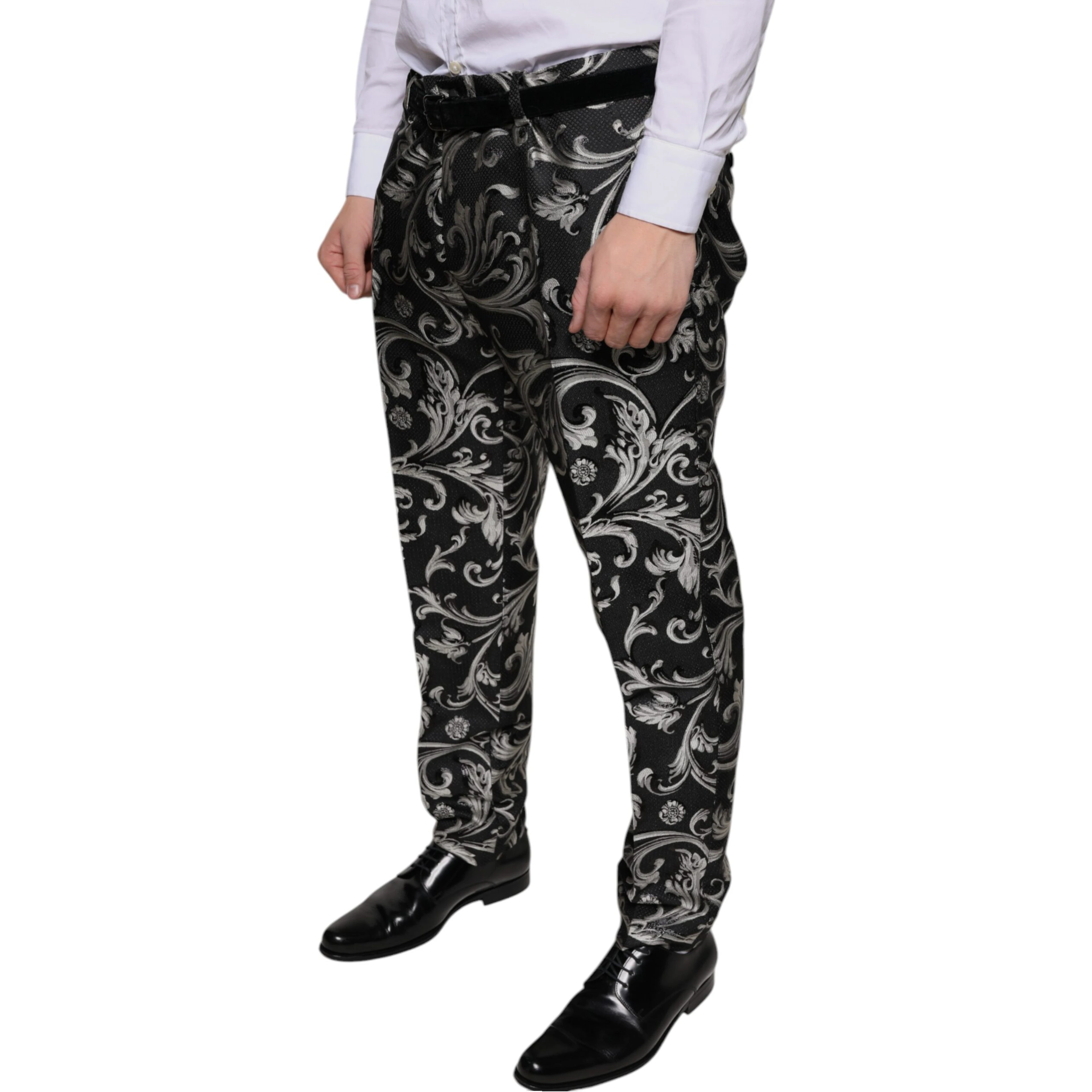 Black Jacquard Skinny Dress Pants
