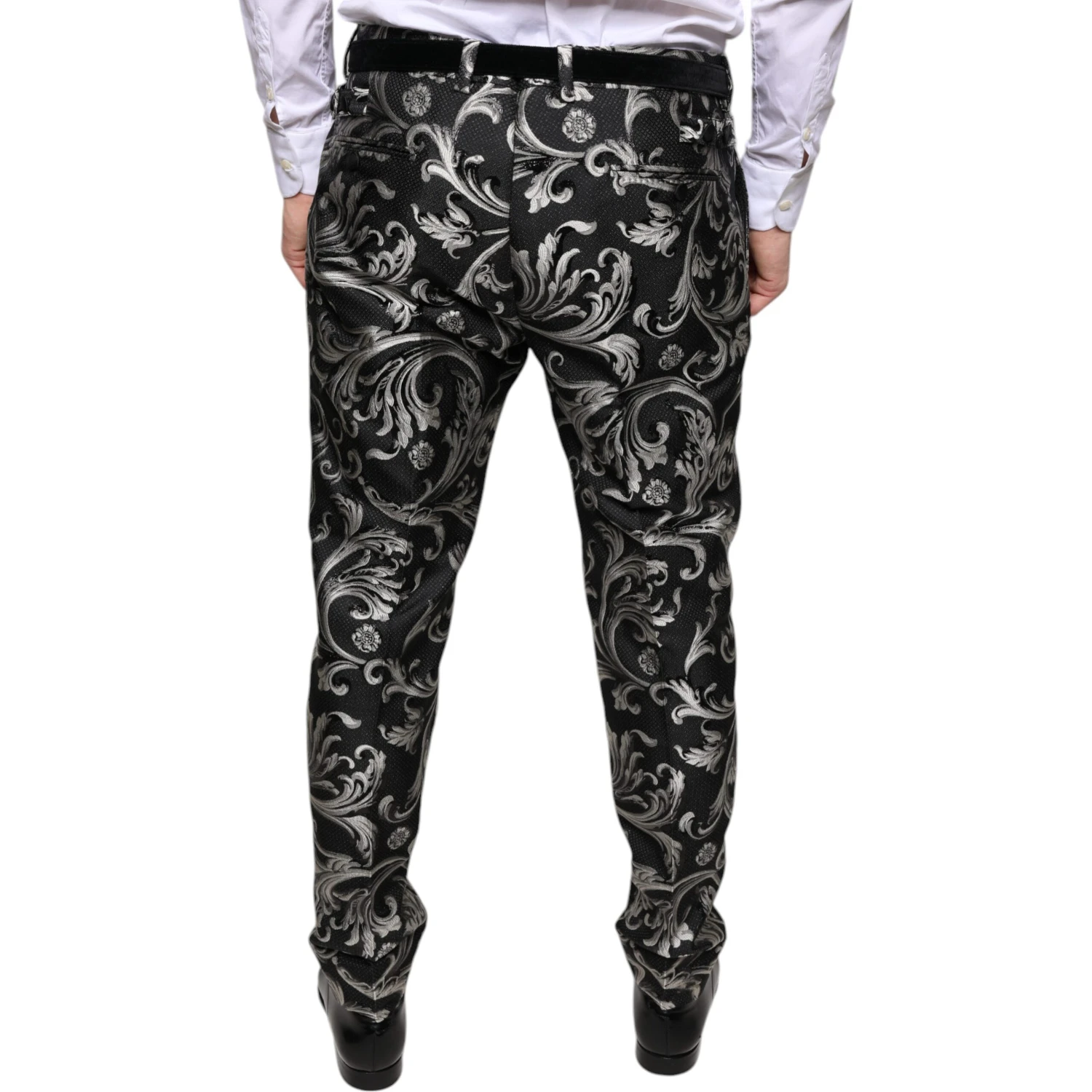 Black Jacquard Skinny Dress Pants
