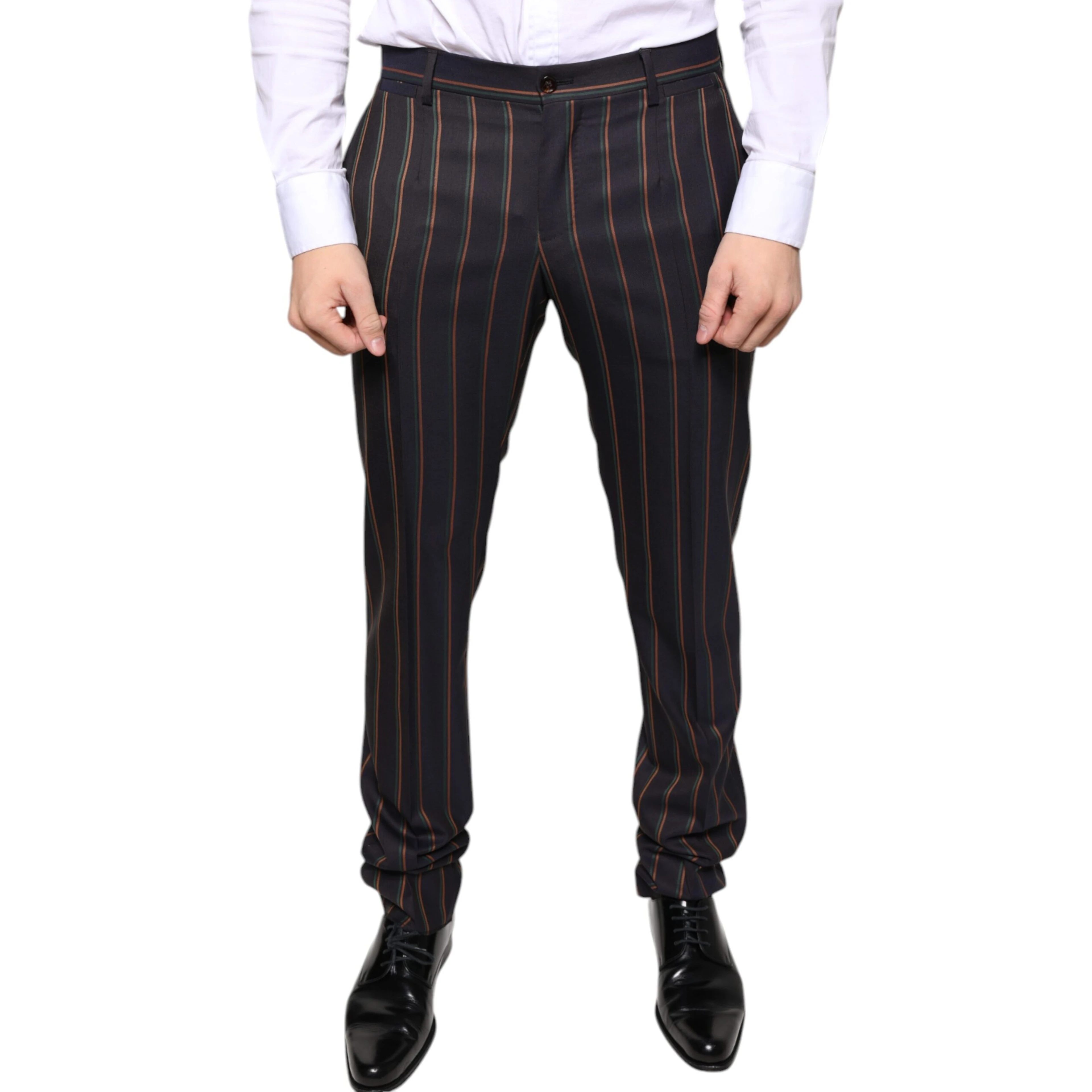 Brown Stripes Skinny Men Dress Pants