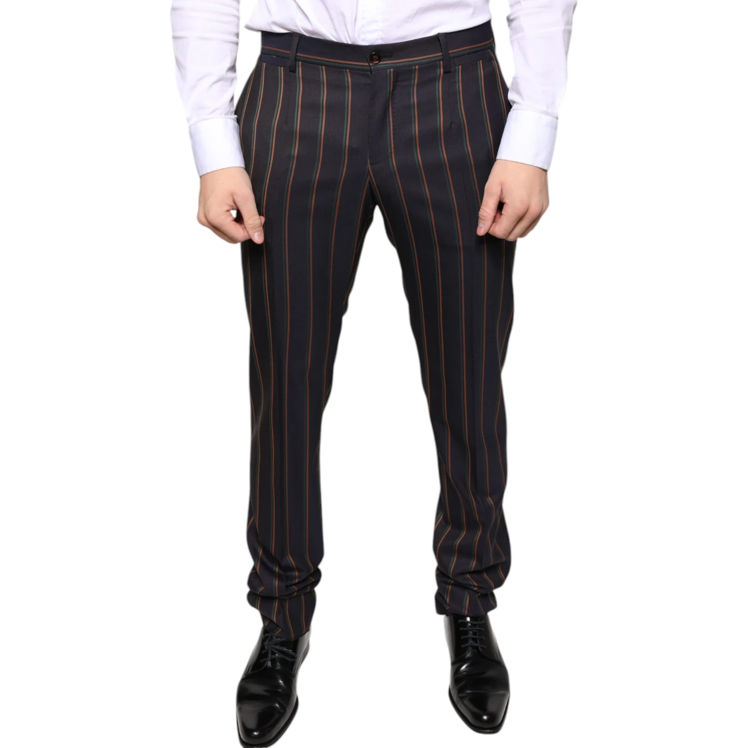 Brown Stripes Skinny Men Dress Pants