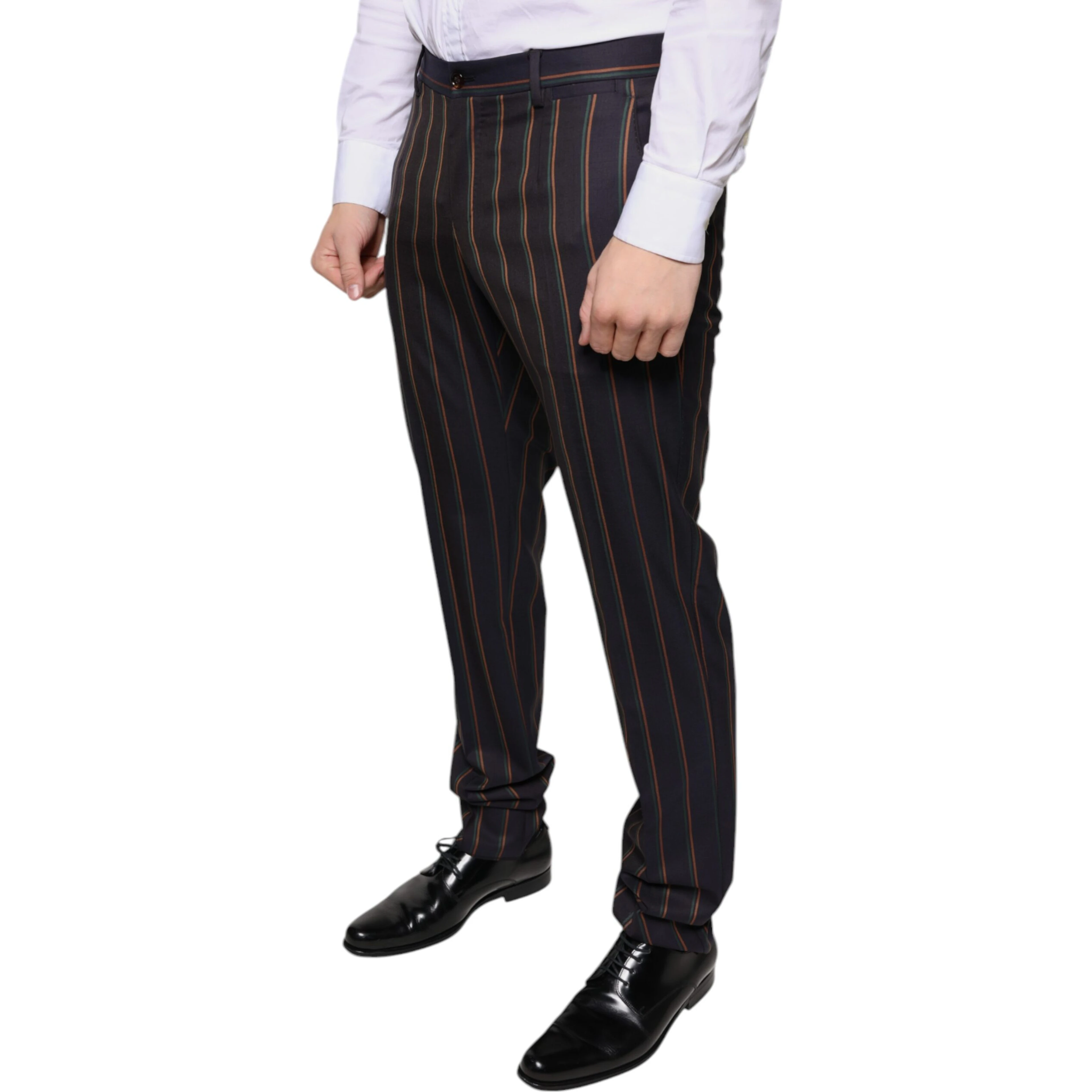 Brown Stripes Skinny Men Dress Pants