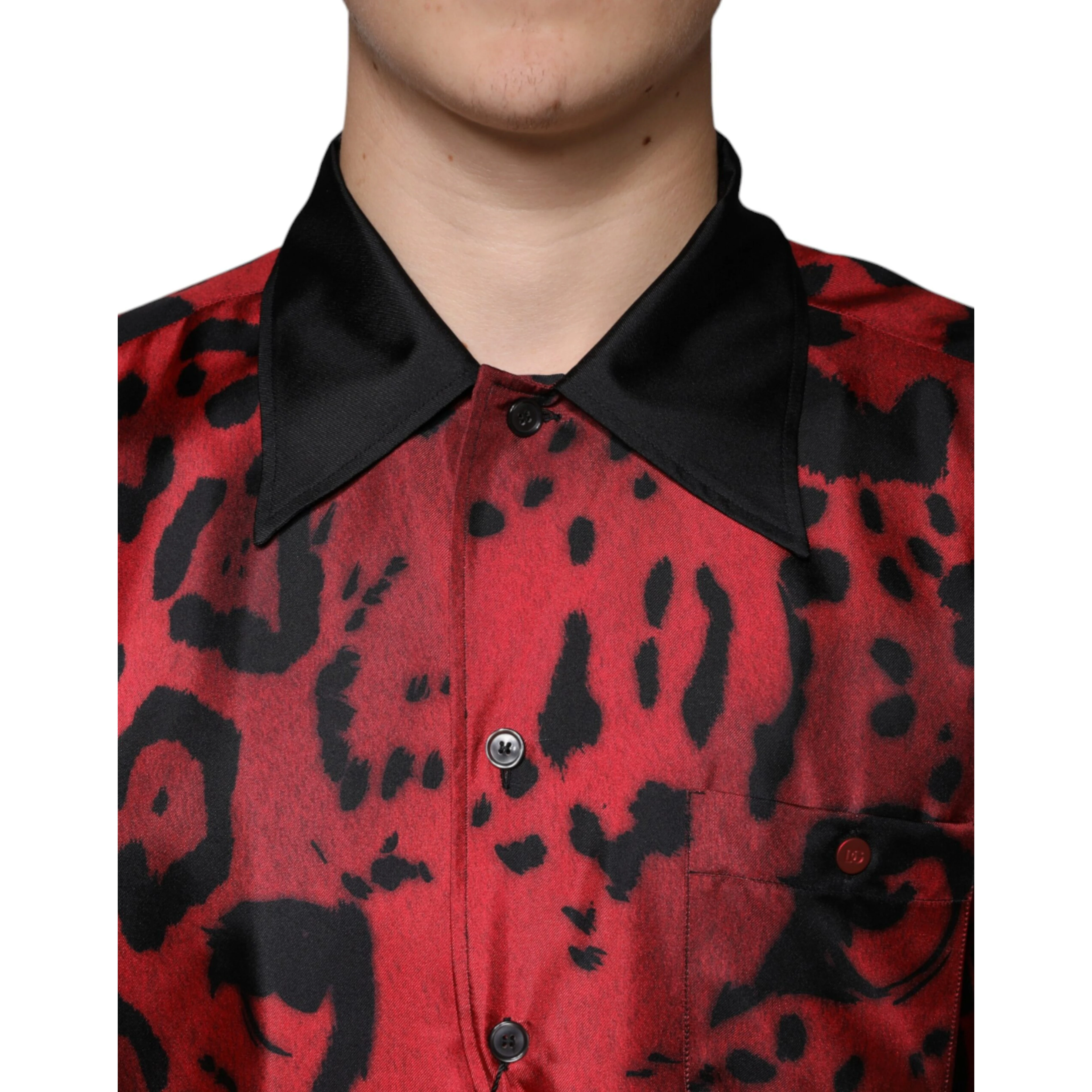 Red Leopard Silk Button Down Casual Shirt