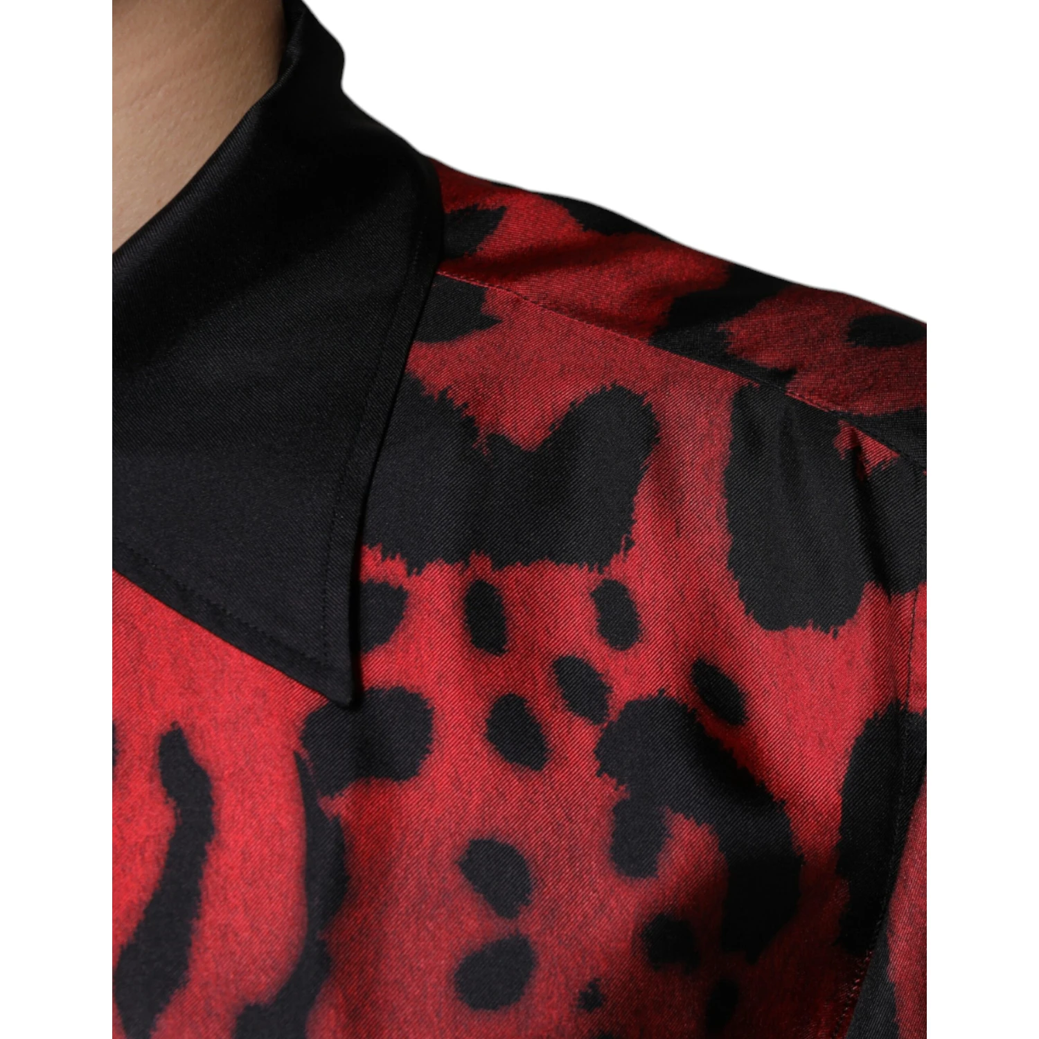 Red Leopard Silk Button Down Casual Shirt